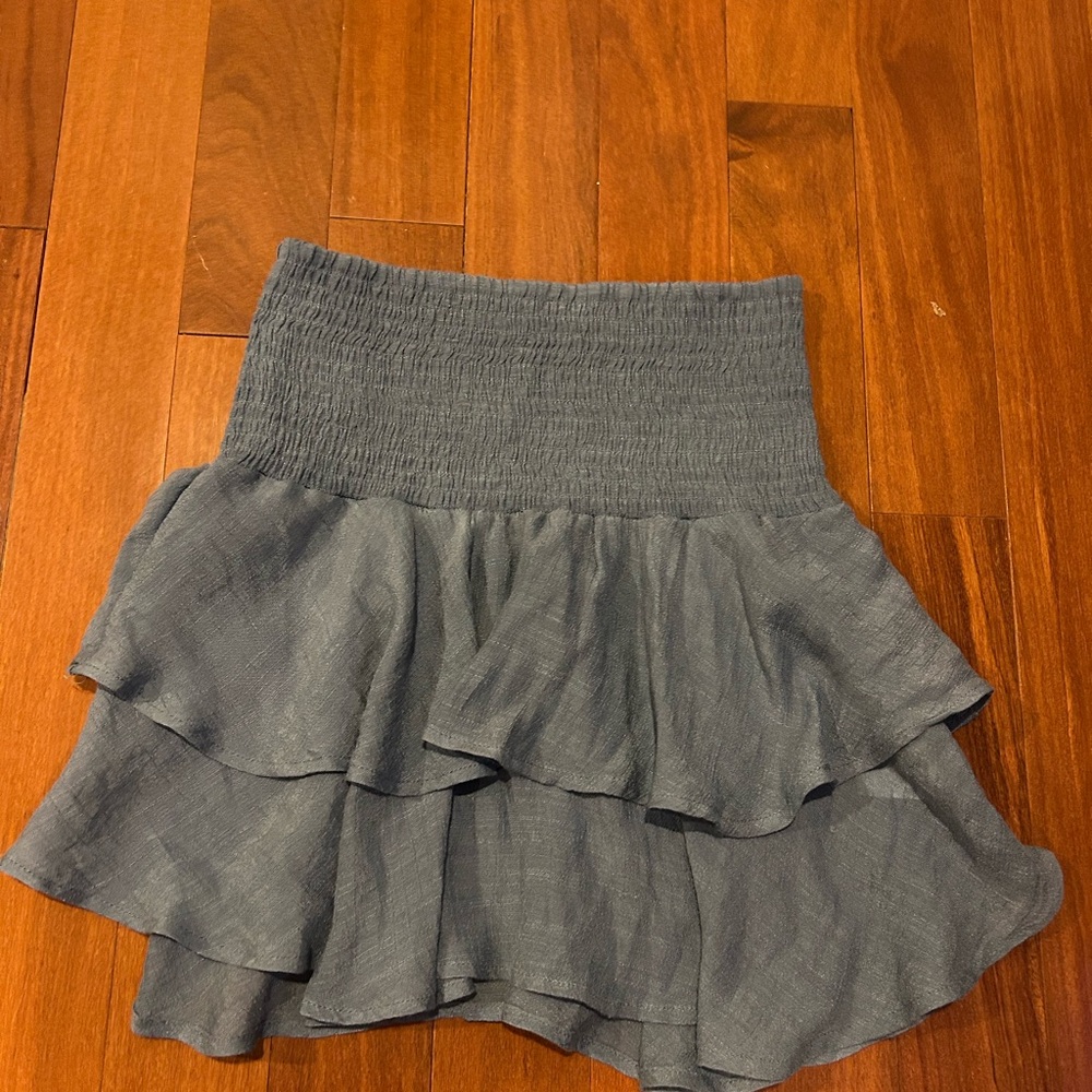 Shein women's solid shirred high waist layered ruffle hem flared mini skirt